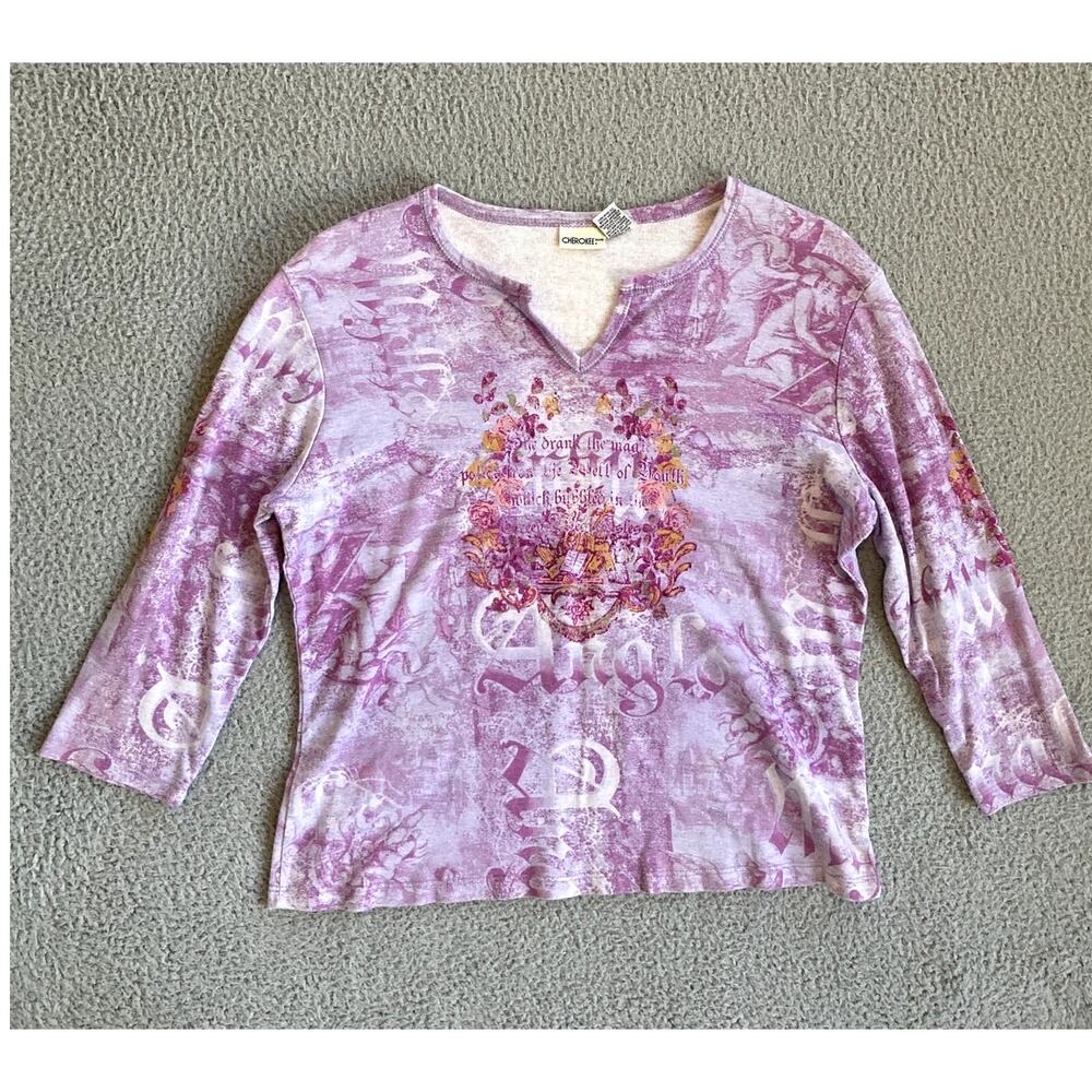 Vintage CHEROKEE Y2K T Shirt Womens XL Purple Witchy Whimsigoth Fairy Grunge